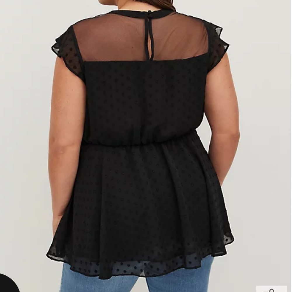 Torrid Clip Dot Chiffon Black Peplum Tunic - Picture 4 of 5